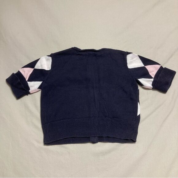 Argyle Cardigan Sweater Girls 4 Delicate Knit Button Down Preppy Shirt Top Heart - Picture 2 of 5